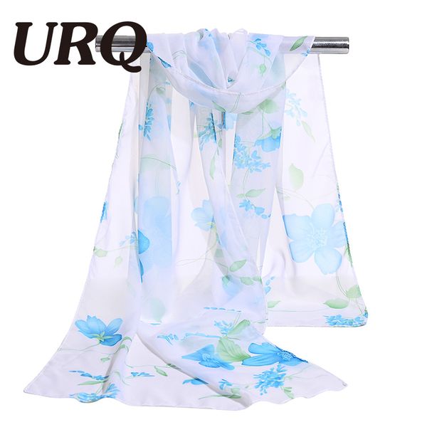 

wholesale- chiffon scarf print foulard leaf women's scarf silk lady spring summer patterns cape shawl wrap cachecol feminino 2017 fashi, Blue;gray