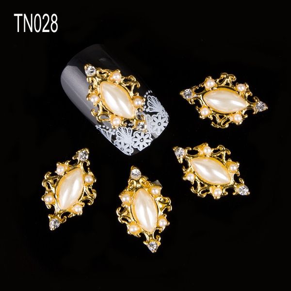 

wholesale- new 10 pcs pearl horse eye marquise rhinestone for nails alloy decorations 3d diy nail art tn028, Silver;gold