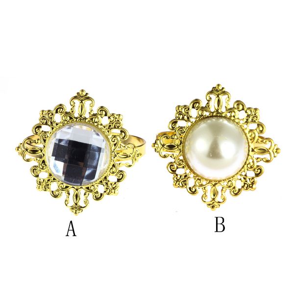 

wholesale- 12pcs acrylic pearls iron napkin ring goldr party entertain wedding napkins cloth decorative deduction table banquet dinner