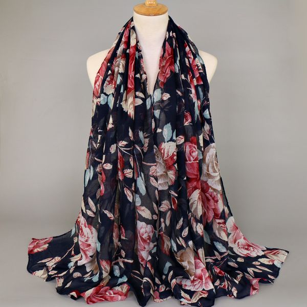 

wholesale- new arrive women's printe floral pattern viscose shawls hijab long wrap muslim muffler 7 color scarves/scarf 180*90cm, Blue;gray