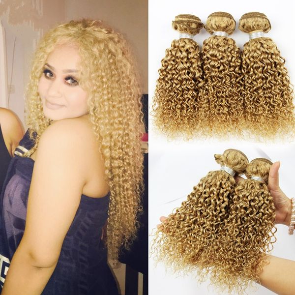 Hot Sale Kinky Curly Human Hair Extensions Honey Blonde Hair