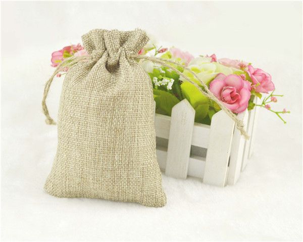 

wholesale-dhl 2015 1000pcs 13x18cm/5"x7" jute burlap drawstring favor bags for candles handmade soap wedding favor packaging