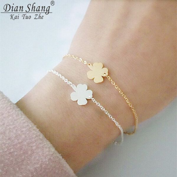 

wholesale- dianshangkaituozhe 10pcs stainless steel chain pulseira women bracelet gold colour body jewelry four clover leaf bracelets femme, Golden;silver