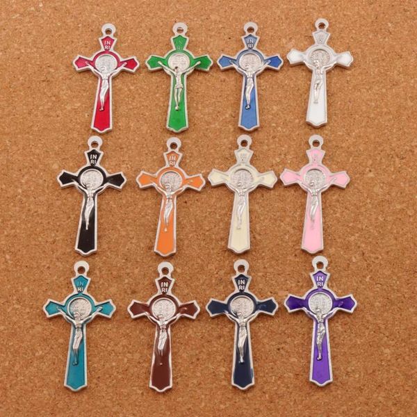 

inri crucifix enamel catholicism benedict medal cross charms pendants 51x27mm two-sided 12colors jewelry diy l423 60pcs/lot, Bronze;silver