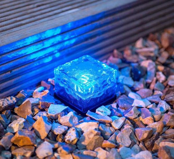New Solar LED Light 4Leds Lamp Waterproof Ground Clear Glass Ice Rock Brick per Outdoor Yard Deck Road Path Garden Decoration