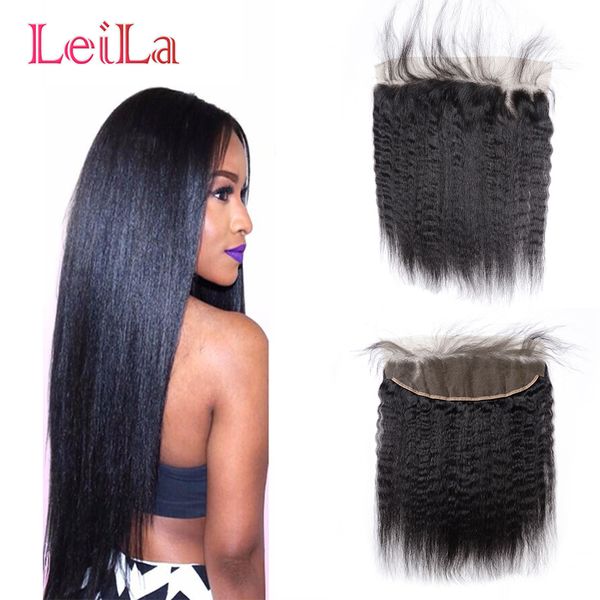 

kinky straight hair 13x4 lace frontal closure peruvian virgin hair with baby hair wet yaki closure full lace frontal closure, Black;brown