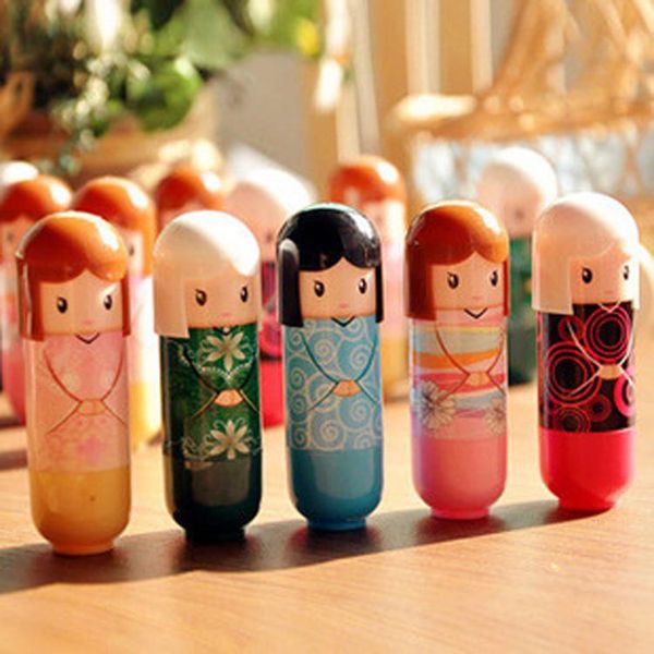 

wholesale-1 piece cute kimono doll natural harmless plant moisturizing healthy lipstick lip pen color random