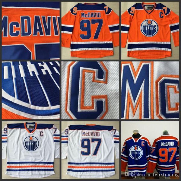 

Cheap Hockey Jerseys Edmonton Oilers #97 Connor McDavid Jersey Captain C Patch High Quality Stiched Blue Orange White Free Shipping