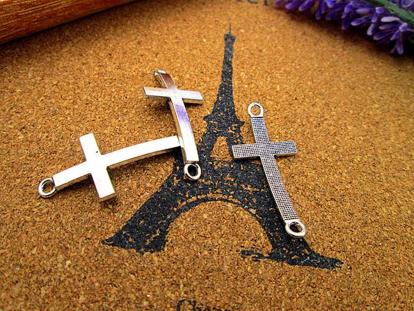 

60pcs cross charms, silver tone sideways cross charm connector pendant 37x16mm, Bronze;silver