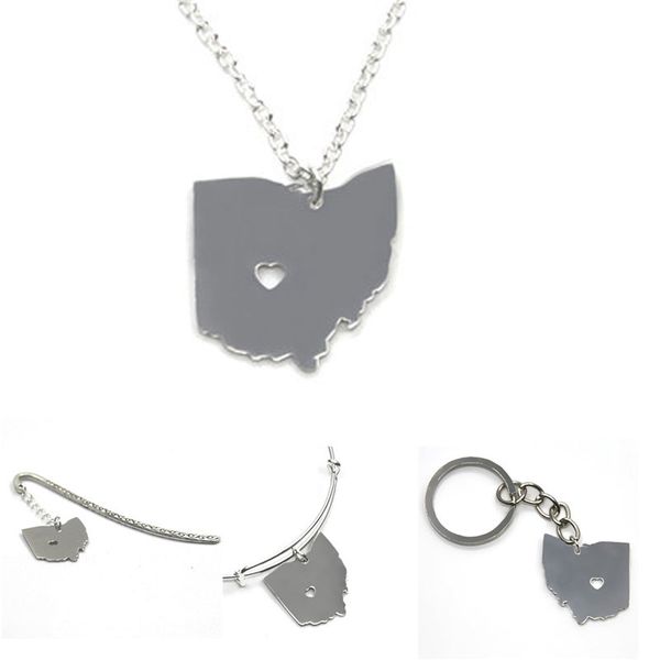 

Карта штата США ожерелье Огайо серебряный тон Огайо ожерелье браслет брелок закл