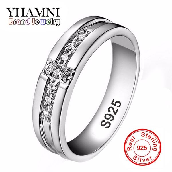 

yhamni real pure silver cross rings set cz diamond engagement rings for lovers couple 925 silver wedding rings for women and men d11, Slivery;golden
