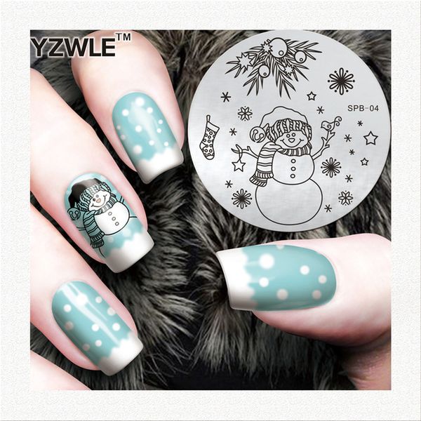 

wholesale- yzwle flower christmas vintage pattern stamping nail art image plate 5.6cm stainless steel template polish manicure stencil tool, White