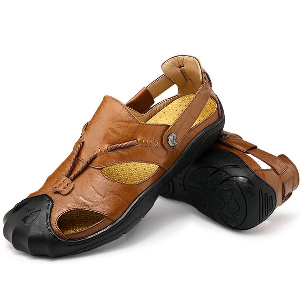 

2017 new men sandals fashion summer men shoes casual shoes split leather beach shoes ing, Black