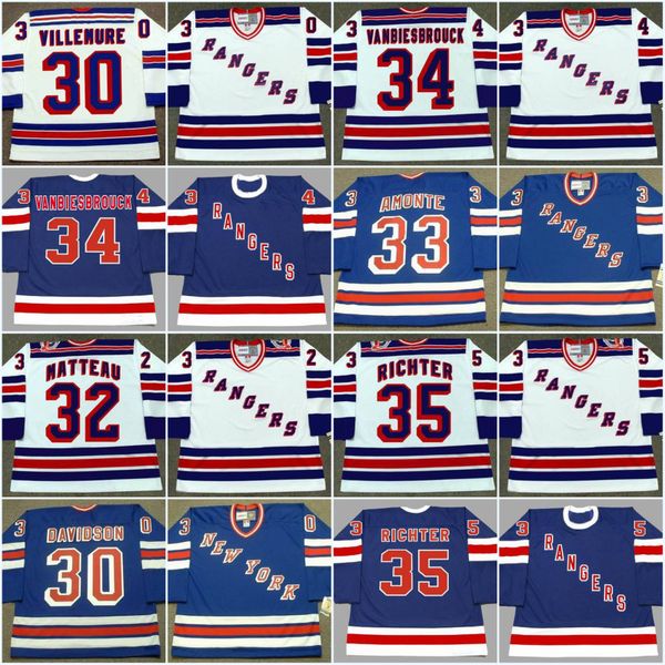 

New York Rangers Jersey 30 GILLES VILLEMURE 1972 HENRIK LUNDQVIST 30 JOHN DAVIDSOJOEY KOCUR 27 ALEX KOVALEV Vintage Hockey Jerseys