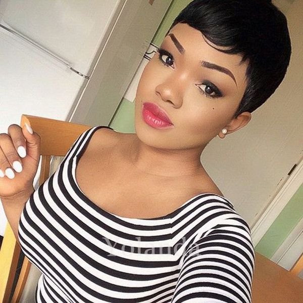 Lace Front Straight Human Hair Wigs Cheap Pixie Cut Short With