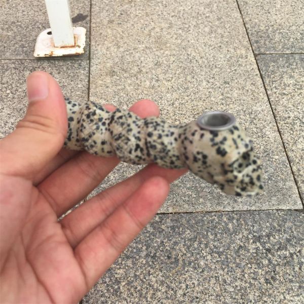 

natural spotted stone carved skull skull smoking tube, personality pipe, Black
