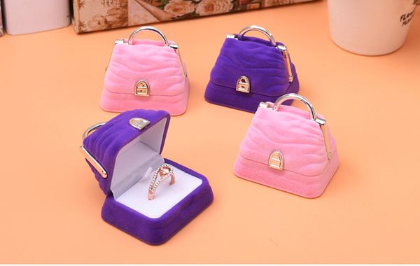 

[simple seven] lovely purple/pink handbag ring box plastic flocking necklace jewelry box earring ear stud case for children, Black;white