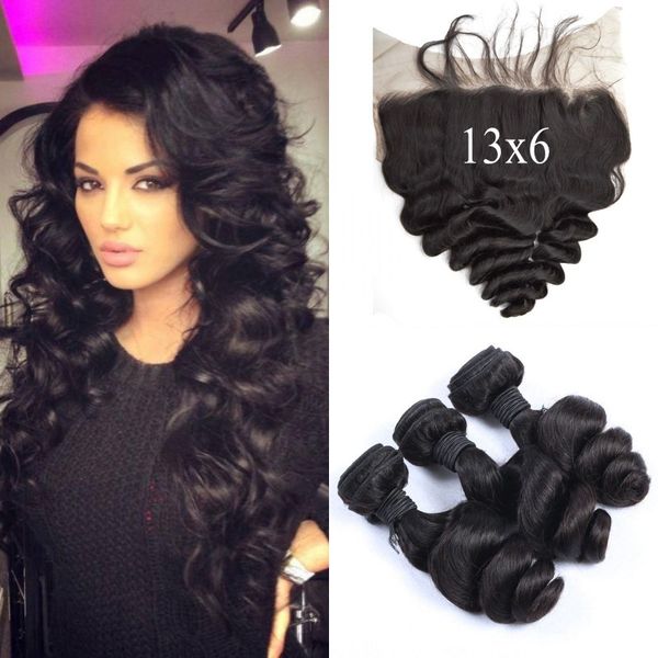 Virgin 13x6 Loose Wave Frontal Lace Closure With Hair Bundles
