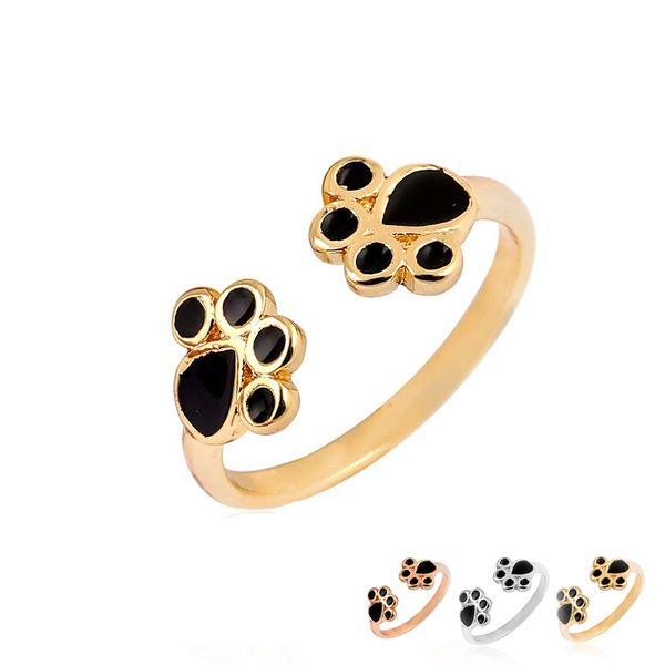 2017 new arrival atacado kpop moda animal ajustável cat impressão da pata anel black oil rings para as mulheres homens efr087