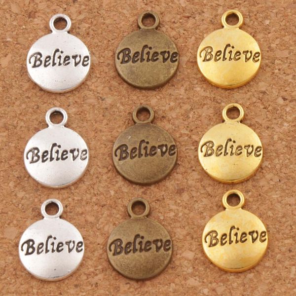 

believe round spacer charm beads 300pcs/lot 15.4x11.8mm antique silver/gold/bronze pendants jewelry diy l350 lzsilver, Bronze;silver