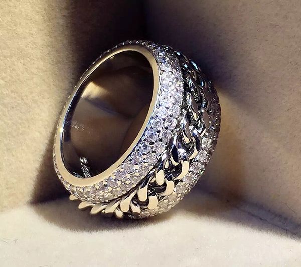 

size 5-11 brand desgin vintage jewelry rotatable chain double row drill 925 sterling silver 5a cz diamond gemstones women wedding ring gift