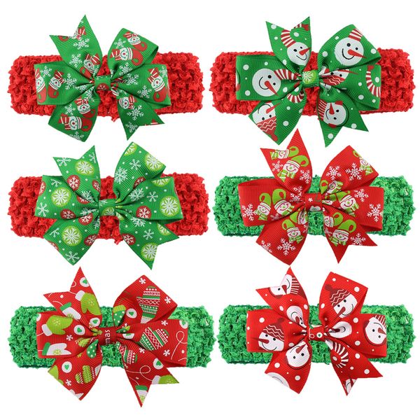 

christmas baby childrens headbands cute xmas pattern hairbands knotted bow headband fashion colorful santa headdress wearing hair band, Slivery;white