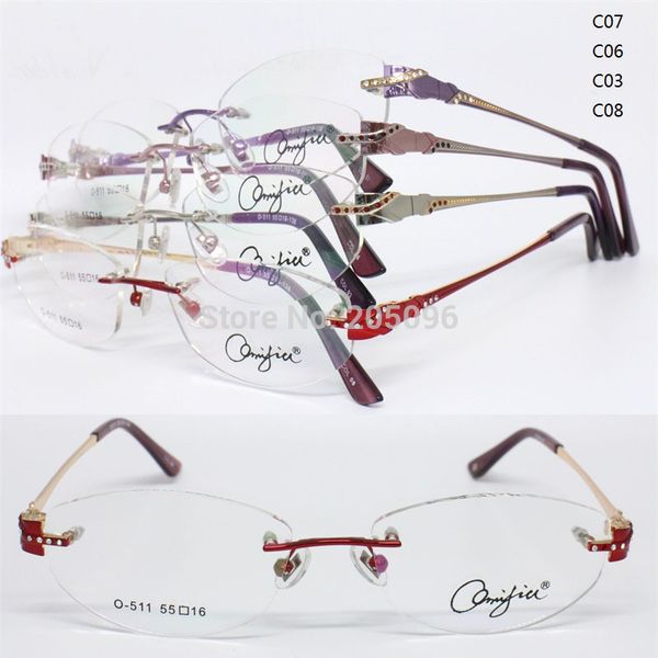 

wholesale- wholesale o-511 rimless with crystal diamond tips copper nickel alloy light weight oval optical eyeglass frames ing, Silver