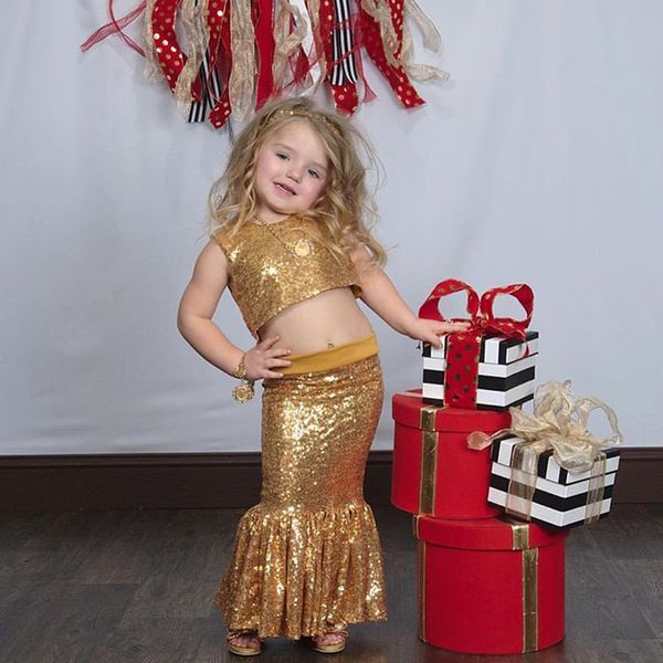 

sparkly sequins mermaid wedding flower girls' dress two piece kids formal dresses floor length gold girl' pageant dresses, White;blue