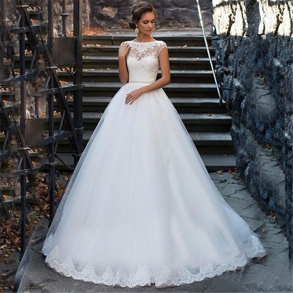 

elegant tulle beading sash ball gown boat neck bridal gown vestidos de novia wedding dresses vestido de noiva princesa, White
