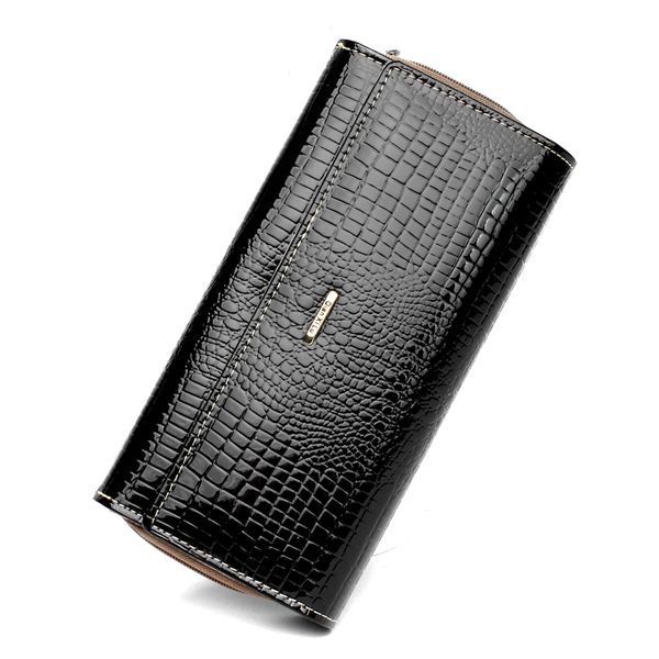 

quality leather fashion alligator grain women wallets 3 folds ma'am long purse large capacity zipper pocket card holder wallet, Red;black