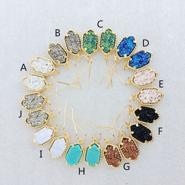

selling drusy druzy stone earrings geometric 10color gemstone earrings gold plating popular for lady jewelry, Silver