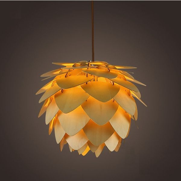 

modern wood pine cone lights pendant wood lamps pendant chandelier lustres for dinning living room restaurant decor