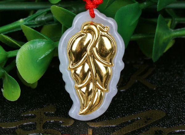 

gold inlaid jade leaf () set of great military jadeite pendant charm necklace pendant, Silver