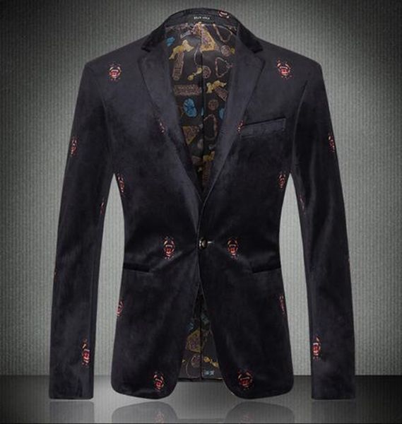 

autumn new brand casual print suit men jacket fashion slim suit dress casual blazer singer costumes nightclub clothing, Black;red