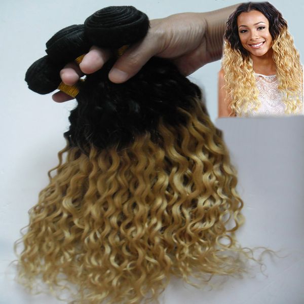 Extensões de cabelo humano T1B / 613 ombre loiro cabelo brasileiro weave bundles 300g cabelo virgem kinky 3 PCS