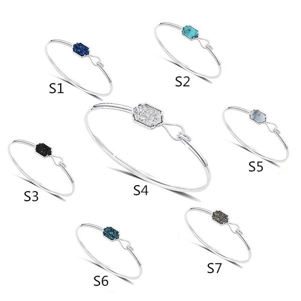 

fashion hexagon druzy drusy bracelet silver gold plated popular turquoise faux stone bracelets for women lady jewelry, Golden;silver