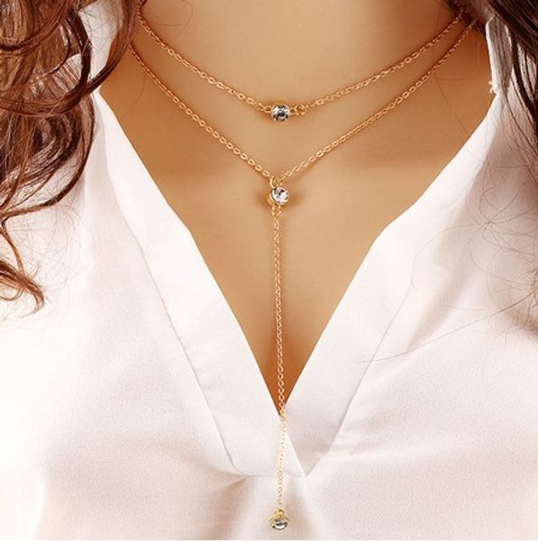

gorgeous necklaces 2-layer silver /gold tone rhinestone womens chokers necklaces pendent necklaces party casual gifts, Golden;silver