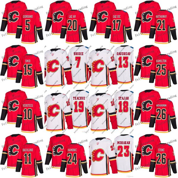 

2017-2018 Season 13 Johnny Gaudreau 23 Sean Monahan Curtis Lazar Matt Stajan Luke Gazdic T. J. Brodie 5 Mark Giordano Calgary Flames Jersey