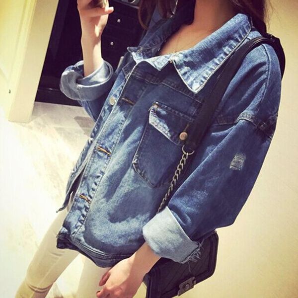 

wholesale- 2016handsome punk female small round collar denim jacket vintage women autumn spring jacket, Black;brown