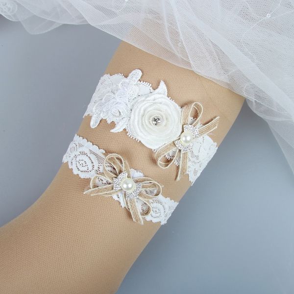 In Stock Country Rustic Burlap Lace Wedding Garter Handmade Flower