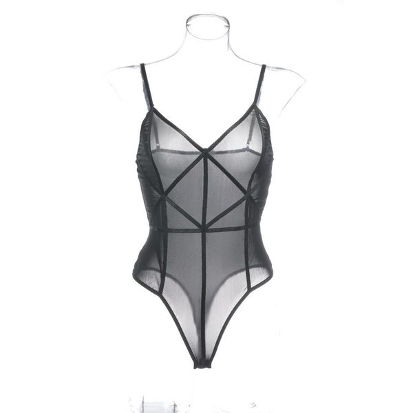 Mesh Sheer Seksi Ayarlanabilir Spagetti Cami Kayışı Shapewear Bodysuit Panelleri ile Kadınlar Şeffaf Kolsuz Leotard Bodysuit Zarif Romper