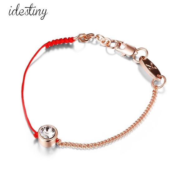 Dünnes rotes und schwarzes Kordelarmband mit Kristallen aus vergoldeter österreichischer Kette als Geschenk für Frauen