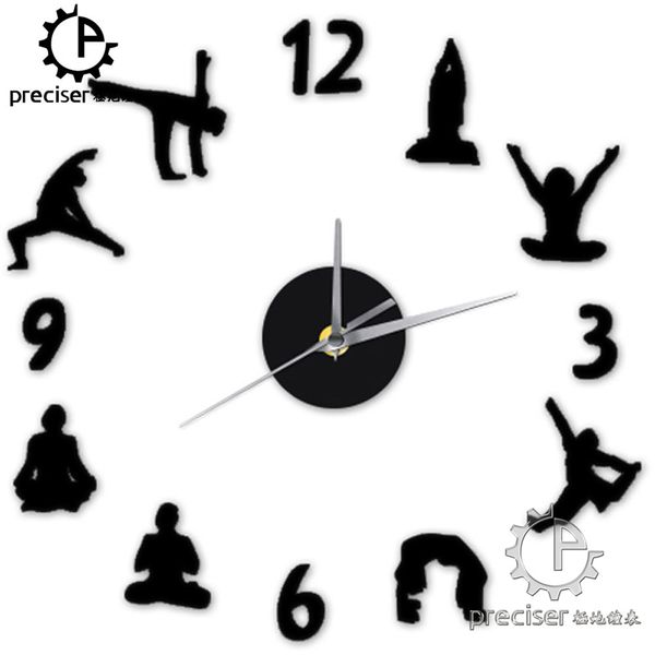 

wholesale- yoga figure arabic numbers diy wall clock modern decign home decor 3d wall clock quartz quiet cloc decorative wall sticker