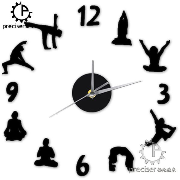 Wholesale- Yoga Figure Arabic Numbers DIY Wall Clock Modern Decign Home Decor 3D Wall Clock Quartz Quiet Cloc Decorative Wall Sticker