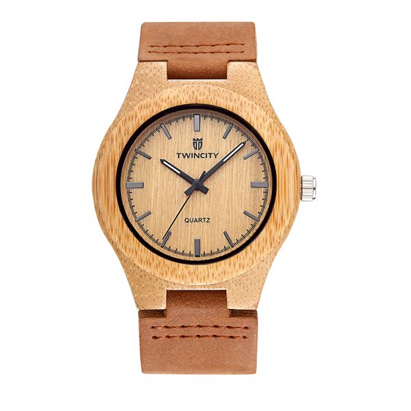 

TWINCITY wood watch Novel cool Bamboo Wooden Watch Men stylish Relogio Masculino Men's Watch Quartz leather band Wristwatch casual watches