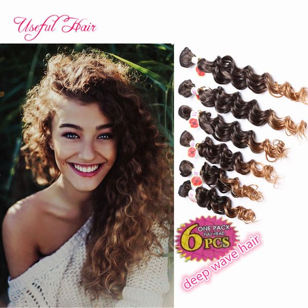 

6pcs/lot synthet weft hair deep wave braids jerry curly,deep ombre brown,synthetic braiding hair sew in hair extyensions for black women