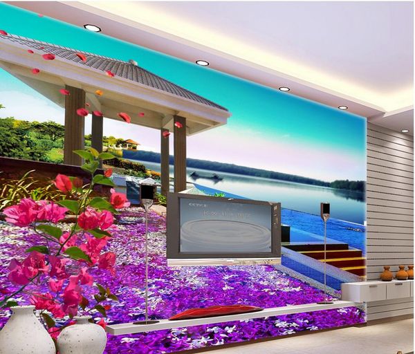 

classic home decor mediterranean style purple mural tv wall wallpaper for walls 3 d for living room