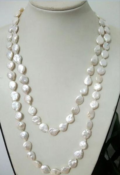 

natural 11-12mm baroque white freshwater cultured coin pearl necklace 50", Silver