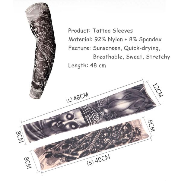 

nylon stretchy fake temporary tattoo sleeves elastic arm protection stocking outdoor sport motorcycle arm sleeves size s l