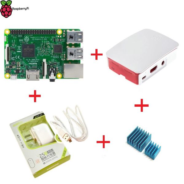 Freeshipping Raspberry PI 3 Modelo B 1GB RAM 1.2GHZ Braço Quad-Core 64 bit CPU com caso oficial + carregador de energia + dissipador de calor